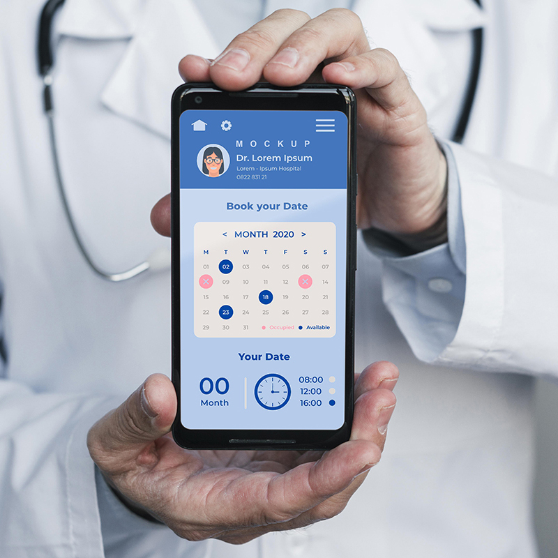 Diagnostic workflow mobile app showing booking, tracking, and report management interface